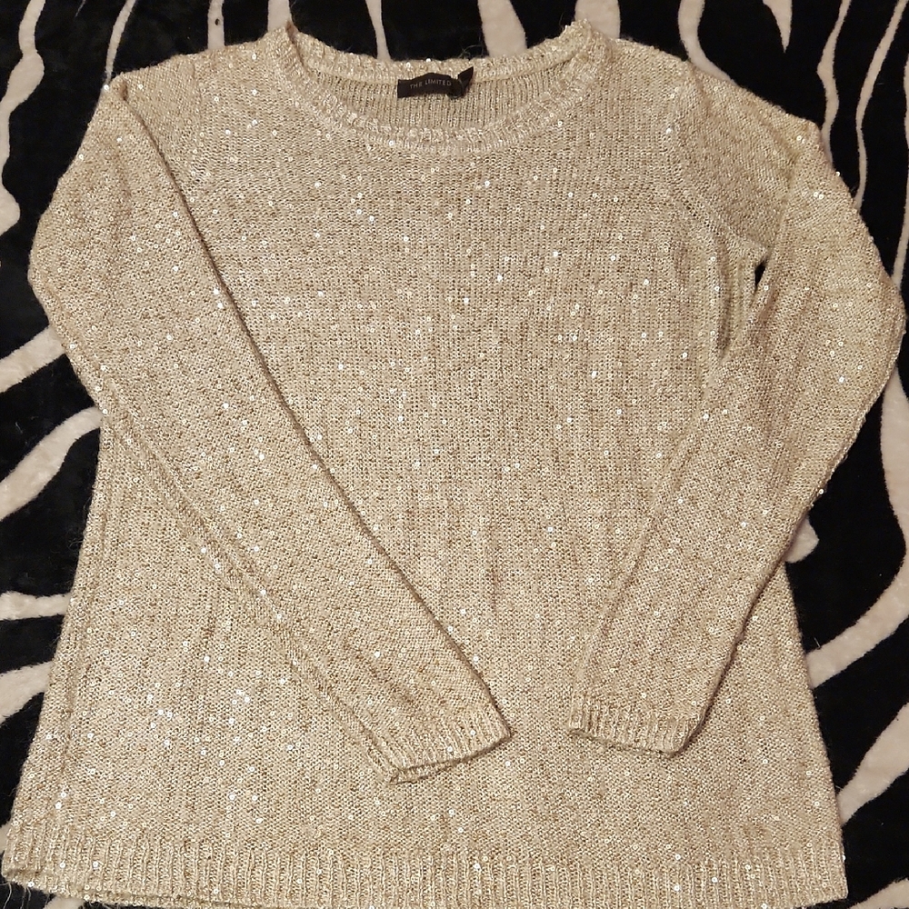 The Limited Metallic Knit Crewneck Sweater in Cream